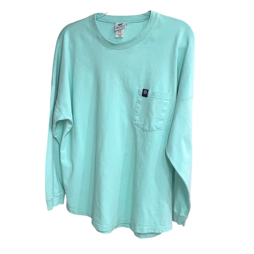 Simply Southern Prep Hard Sea Turtle Long Sleeve Pocket Tee Mint Green Large